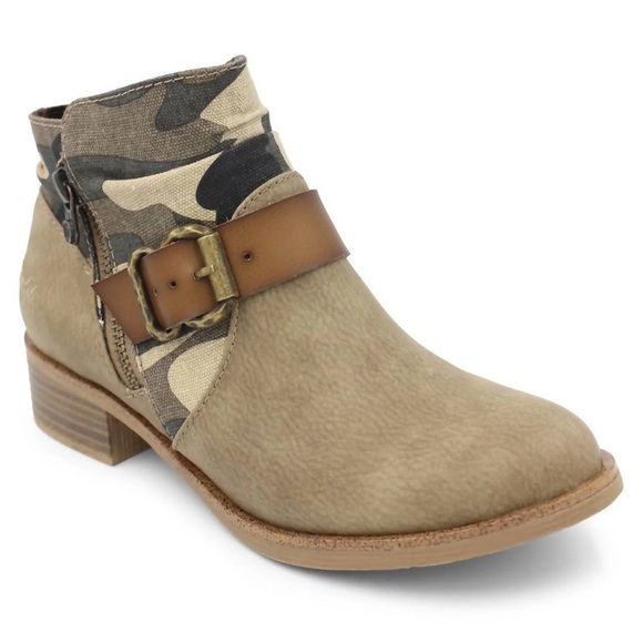 Shoes - Blowfish Malibu Viten Vegan Suede Brown Camo Zip Ankle Boots Booties Sz 6.5 NEW